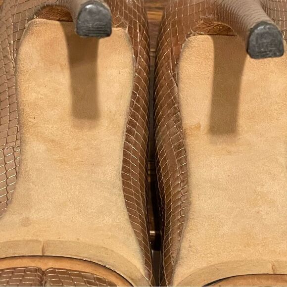 Brian Atwood Rose Gold Snakeskin Embossed Stiletto Platform Ultra High Heels 8.5 - Picture 11 of 14